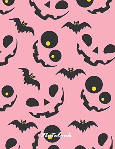 Notebook: Pumpkins and bats pink cover and Lined pages, Extra large (8.5 x 11) inches, 110 pages