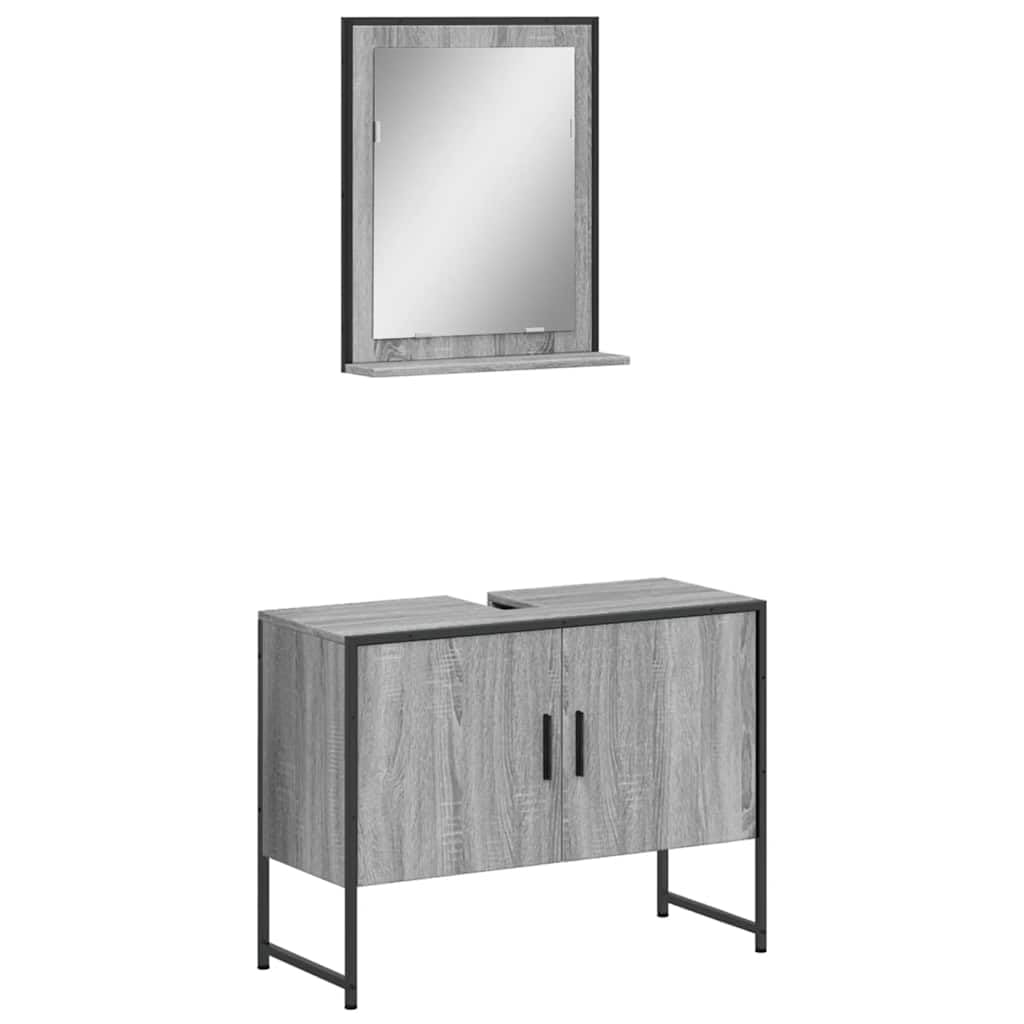 Lot de 2 meubles de salle de bain gris Sonoma avec miroir et armoire