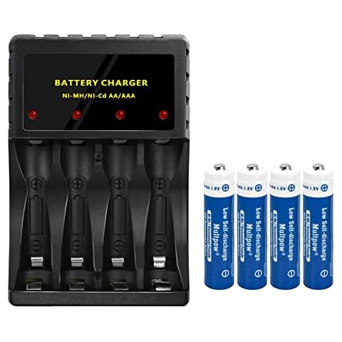 Battery Charger with 4 AAA Batteries, AA AAA Charger for NI-MH NI-CD AA AAA Batteries, Universal Battery Charger, USB Type C Input Quick Charger Cover