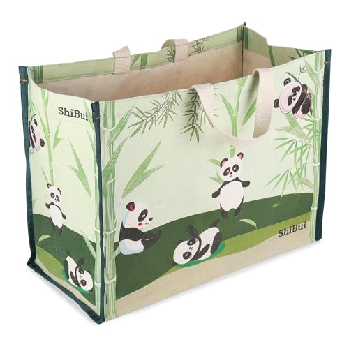 Image of SHIBUI Big Heavy Duty Large Eco Waterproof Cotton Canvas Cloth Grocery Shopping Bag for Men Ladies Vegetable Milk Fruits with Hand Carry Handle Lunch Box Jhola Tote Bags (3, Panda Print)