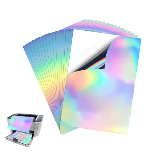 OUDQFCJ Papel Vinilo Holográfico Imprimible con Recubrimiento Cúbico, 12 Hojas, Papel Holográfico y Adhesivo Imprimible, Pegatinas Holográficas para Impresoras Láser e Inyección de Tinta (Tamaño A4)
