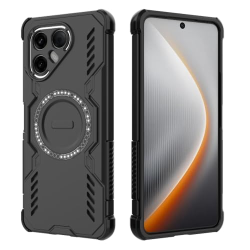 Image of FitSmart Heavy Duty Hard Defender Protective Back Cover for Tecno Pova 7 5G (Strong Magnetic Case, Black)