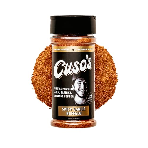 Cuso's Spicy Garlic Buffalo BBQ Rub - Garlic Seasoning - Chicken Wing Seasoning, Spices for Grill, Marinade &amp; Smoking - 1 Count BBQ Rub - 5 oz bottle