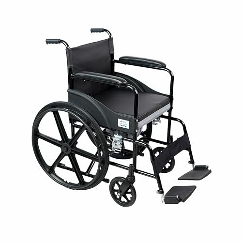 Image of VMS Careline Deluxe Foldable Commode Wheelchair | Built-In Commode | Mag & Castor Wheels | PVC Seat | Easy to Clean | Smooth Maneuverability