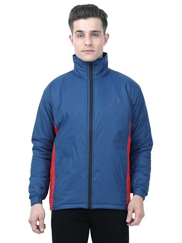 Image of VROJASS Men VROJASS Jackets for Men Stylish Puffer Winter Jacket For Men Standard Length Jacket Man Full Sleeves Bomber Jackets for Man T-Blue With Red Jacket