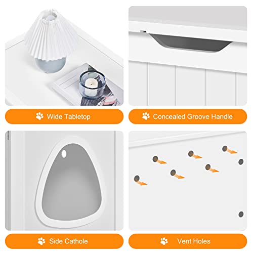 Yaheetech Cat Litter Box Enclosure, Cat Litter Box Furniture Hidden, Wooden Pet Crate Cat Washroom Storage Bench With Divider Home Litter Loo Indoor Cat House White #TOP2