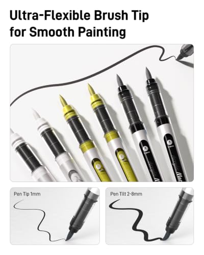 Image of JusArt 3 Gold Acrylic Paint Markers Brush Tip, Water-Based Metallic Markers with Automatic Ink Control, Waterproof Acrylic Paint Pens for DIY Art & Crafts -Fabric, Wood, Rock, Ceramic, Pumpkin