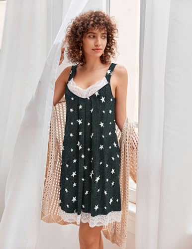 Image of Ekouaer Womens Nightgown 2 Pack Nightgown V Neck Lace Sleepwear Sleeveless Chemise Women's nightgowns & sleepshirts S-XXL