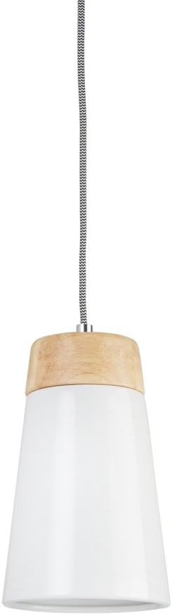 Lighting Collection 1 Light Metal and Wood Pendant with Adjustable Cable, White