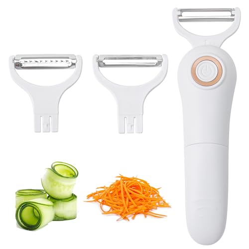 Juego de 3 peladores eléctricos de mano en juliana 3 en 1, herramienta para frutas y verduras, manzana, zanahoria, patata, pepino para cocina, acero inoxidable