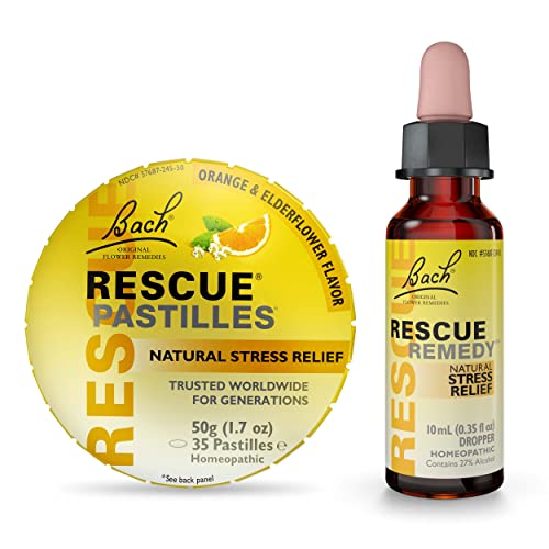 Bach RESCUE REMEDY & PASTILLES Bundle, 10mL Dropper and Orange & Elderflower Lozenges, Natural Stress Relief, Homeopathic Flower Essence, Gluten & Sugar-Free
