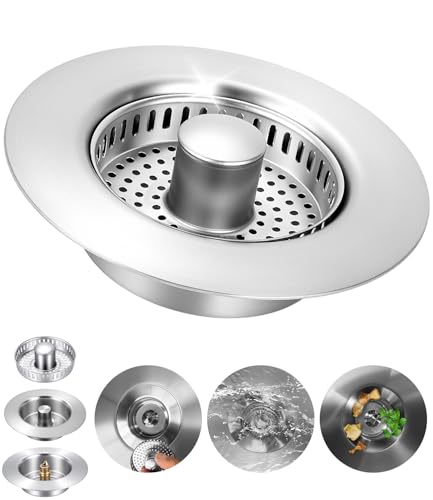Nixovo Bouchon de Vidage Évier Cuisine, 3 en 1 Pop-Up Bouchon, 304 Évier de Cuisine Passoire Trou d'évier 75-87 mm, Profondeur > 40 mm, Bouchon Evier...