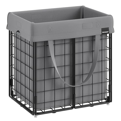 Image of SONGMICS Laundry Hamper, 11 Gal. (50L) Laundry Basket, Collapsible Clothes Hamper, Removable and Washable Liner, Metal Wire Frame, for Bedroom Bathroom, Black and Gray ULCB150G01