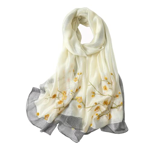 Wincess Yu Women Mulberry Silk Scarf Long & Large Embroidered Floral Pattern Shawl And Wraps Neckerchief For Hair & Neck #TOP5