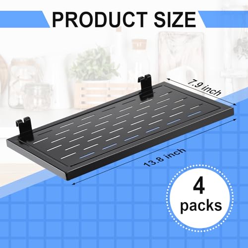 Coume SR-COUME-2738 4 Pcs Grid Wall Long Perforated Shelf 13.8'' X 7.9'' Black Metal Grid Wall Shelf Heavy Duty Hanging Grid Wall Shelf Accessories thumb #2