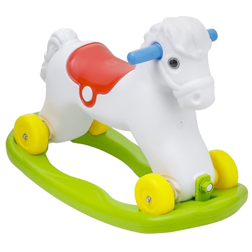 Baroni Toys Caballo balancín 2 en 1, Base balancín Desmontable, Caballo para Montar y con Ruedas, 2 5 años, 70x49x30 cm (Caballo Blanco)
