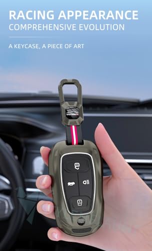Image of Racer Metal Car Key Cover Compatible with Tata Safari, Nexon, Altroz, Harrier & Punch | 4 Button Smart Key Case | Premium Waterproof Silicone KeyShell with Keychain