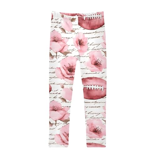 Watercolor Rugby Flower Girls Leggings Soft Stretch Workout Yoga Dance Pants for Kids Casual Tights
