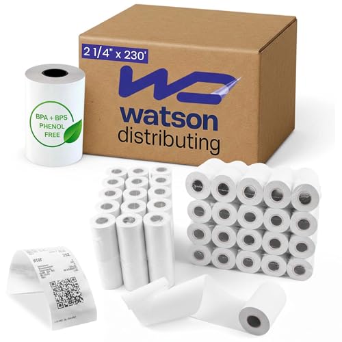 2 1/4" x 230' Thermal Receipt Paper Rolls 50 Count BPA & BPS Free Phenol-Free Thermal Printer Paper, 48 GSM POS Paper Rolls for Credit Card Machines, Registers & Retail Use, Recyclable Core