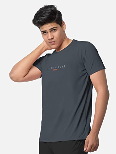 Image of BULLMER Black Trendy Typographic Printed Round Neck Half Sleeve Tshirt for Men