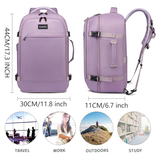 Asenlin Travel Backpack for Women Men,Flight Approved Carry On Luggage 30L Water Resistant Business Laptop Backpacks Fits TSA 15.6 Inch Computer College Weekender Outdoor Hiking-Purple — view 3