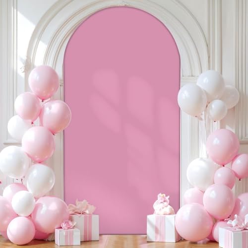 Cubierta De TelóN De Fondo De Arco De Boda,Cubierta De Arco TelóN De Fondo De Tela Redonda Decor para Estudio FotográFico,Cubierta De Soporte para Fiesta De CumpleañOs (Rosa，65x150 5FT)