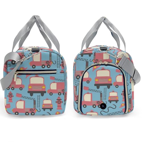 Personalized Red Firetrucks Cute Cars Customized Multi-functional Handbag Travel Bag, Unisex Portable Duffel Bag3