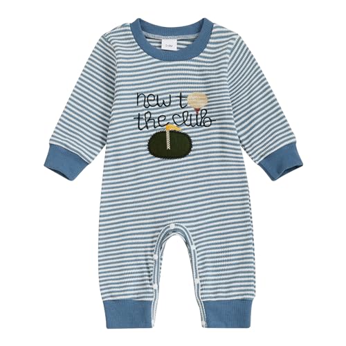 Newborn Baby Boy Golf Clothes New to the Golf Club Embroidery Waffle Long Sleeve Jumpsuit Romper Baby Shower Outfit