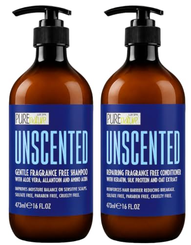 Image of Unscented Shampoo and Conditioner Set - Fragrance Free, Sulfate Free, Paraben Free - Moisturizing Hair and Scalp Care - Hydrating Salon Formula for Women and Men - 16 Fl Oz (Set of 2)
