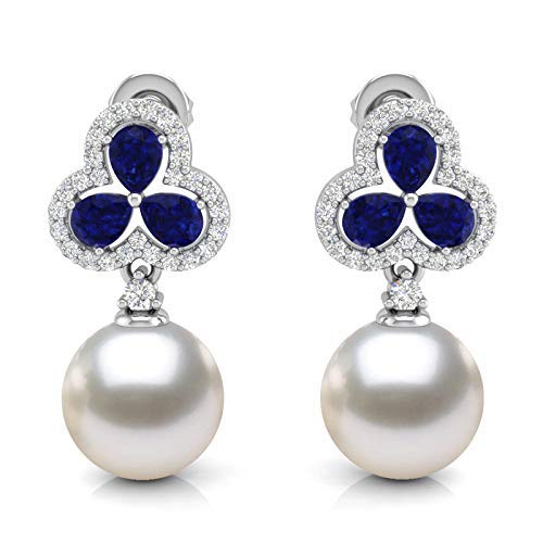 White Metal Floral Blue Stone Diamond Pearl Earrings for women-image-36