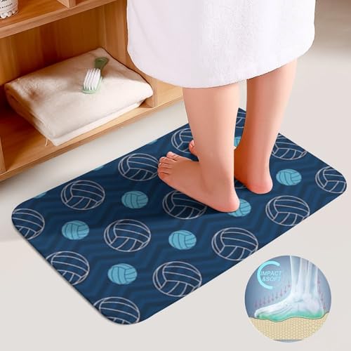 Juego de tres tapetes para piso de coral terciopelo con estampado de voleibol azul miniatura 4