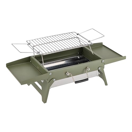 Kompaktowy, przenośny grill na węgiel drzewny, składany – mini grill dla 1-2 osób z uchwytem do noszenia, grill walizkowy z wyjmowaną tacką na węgiel drzewny i składanym rusztem, do hamburgerów