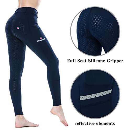 Spoear Horse Riding Pants Equestrian Women Full Seat Breeches Horseback Riding Tights Silicone Pockets(Navy,L) #TOP4