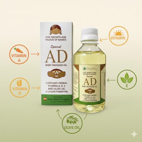 Image of Herbal Vitamin A,D,E and olive Baby Massage AD Oil 100ml for Healthy Babies & Infants || Healthy Skin & Rich Moisturizer for All Skin Types 100 ml (Pack of 1)