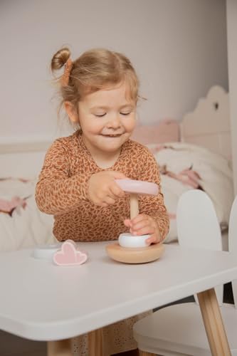 Elefantasie Holz Stapelturm rosa personalisierbar mit Name und Geburtsdaten Baby Geschenk mit Gravur Geschenk zur Geburt oder Taufe