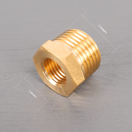 Winmien Brass Reducer Hex Bushing NPT Male to NPT Female Threaded Pipe Fitting Tube Adapter Convert. (1/2 NPT Male to 1/4 NPT Female，5 packs) - Thumbnail 2