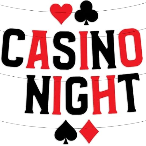 Casino Themed Glitter Banner - Las Vegas Birthday and Bachelorette Party Decorations - Poker Party Garland, Favors and Supplies Cover