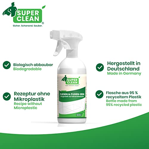 Superclean Nettoyant de joints pour carrelage, salle de bain, douche, toilettes, universel et respectueux de l'environnement (avec brosse à joints, 500 ml)