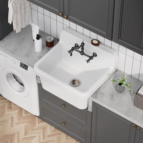 LUCKWIND-24-Inch-Wall-Mounted-Ceramic-Utility-Sink-White-Farmhouse-Sink-for-Laundry-Bathroom-Kitchen-Garage--Durable-High-Back-Design