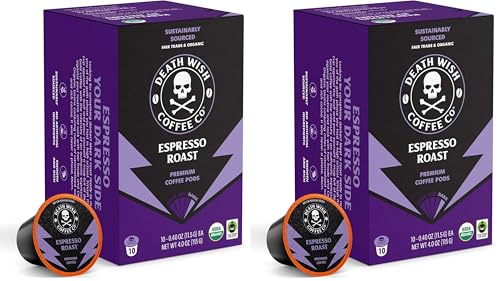 Death Wish Coffee, Espresso Roast Single Serve Coffee Pods - Fair Trade and Organic (10 Count) (Pack of 2)