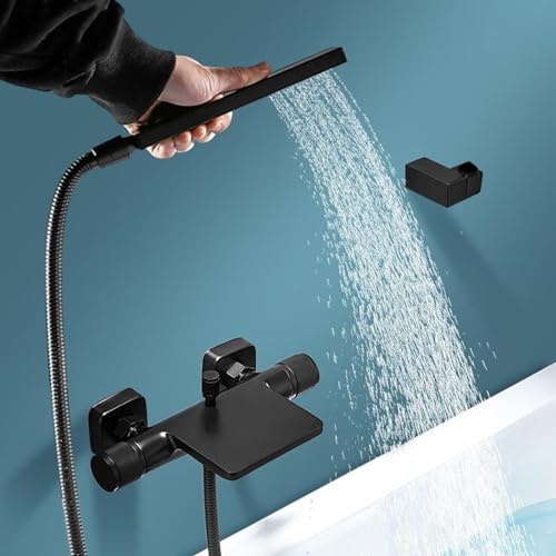 Robinet de bain cascade doré en laiton chic avec sa douchette - 4