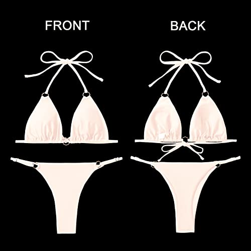 MIKETAI Sexy Bikinis for Women 2 Piece Bikini Spaghetti Strap Swimsuits Solid Color Bathing Swimwear Triangle Bathing Suit (US, Alpha, Small, Regular, Regular, White) - Image 6
