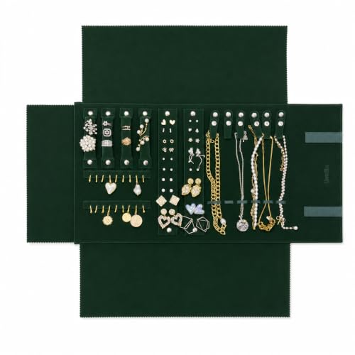 Image of UnionPlus Travel Jewelry Roll Organizer, Green