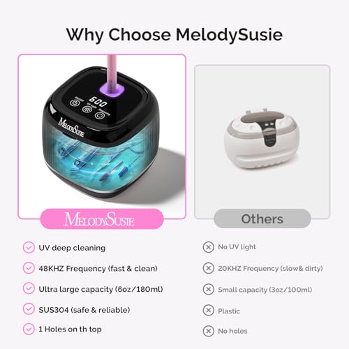 Image of MelodySusie 2 in 1 Nail Tool Cleaning Machine, 3 Timers Mode for Nail Drill Bits, Nail Art Brush, Nail Clipper, Jewelry Cleaning, Salon & Home Use,Black,DL-160