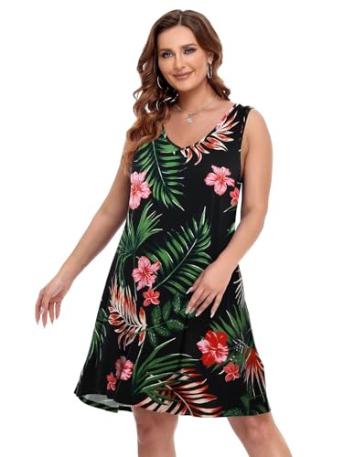 Image of BELAROI Women Casual Summer Dresses Plus Size Sundress V Neck Swing Tank Dress Sleeveless Criss-Cross Beach Cover Ups Pockets