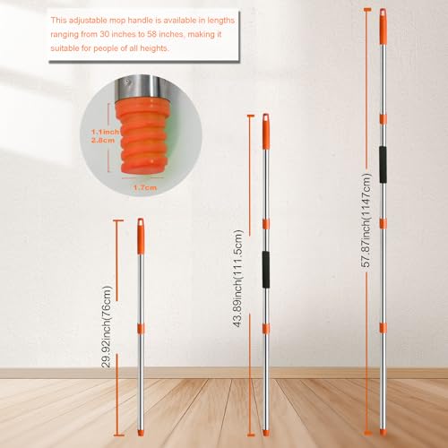 Xifando Mop Handle Replacement - 4-Section Adjustable from 30\" to 58\" - Durable Stainless Steel Mop Pole with American Thread Joint for Spin Mops & Brooms (Orange) - Thumbnail 2