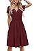 STYLEWORD Damen Sommerkleid Kurzarm V-Ausschnitt kleider Einfarbig kleid Strandkleid Mit Taschen(Dunkelrot,Mittel)