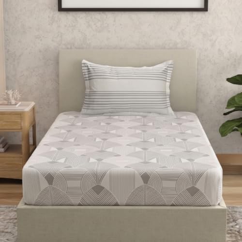 Image of Huesland by Ahmedabad Cotton 144 TC Bedsheet for Single Bed with 1 Pillow Cover | Grey & White