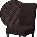 Domidekor Stuhlhussen – Stuhlbezug Braun – Hussen Für Stühle – Stretch Samt rutschfest Stuhlbezüge - Fischgrät Jacquard - Universale für Esszimmer Hotel Bankett Restaurant Zuhause