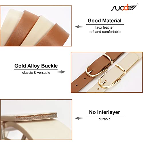 Image of 2 Pack Women Soft Faux Leather Waist Belt for Ladies Jeans Dress Chic belt with Pin Buckle SUOSDEY Fashion Casual Belt